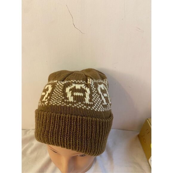 Etienne Aigner toboggan knit hat new cream brown Big "A"7.5"x7.5" - Picture 1 of 4